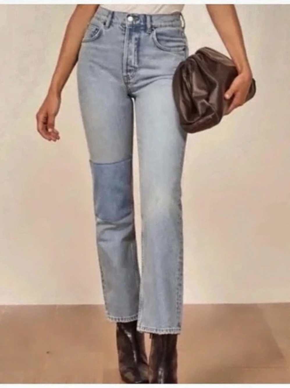 Reformation Cynthia Patch High Rise Straight Jeans Blue Waist 27
